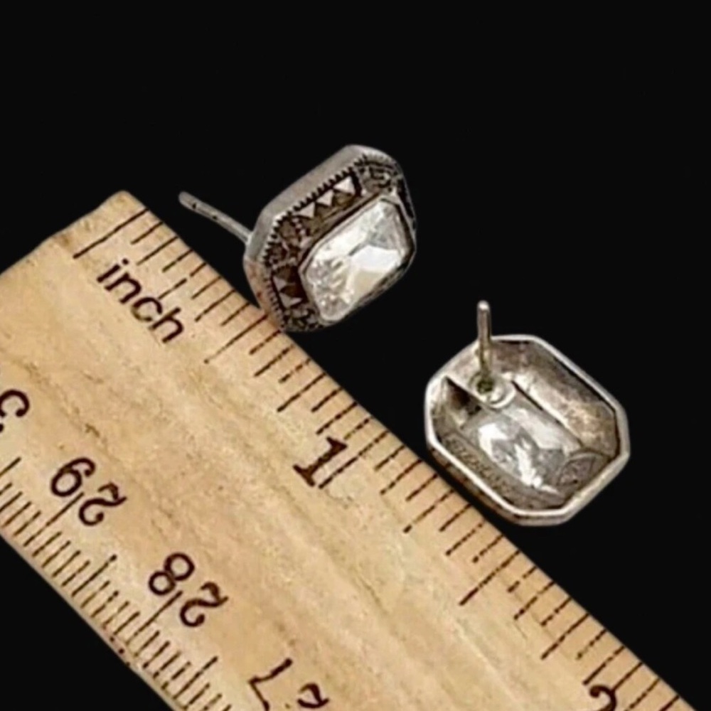 JUDITH JACK Sterling Silver Marcasite Faceted CZ Vintage Earrings - Picture 4 of 16